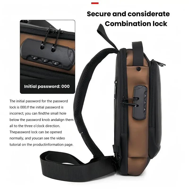 Men's anti-theft chest bag, fashionable motorcycle and casual sports sloping backpack, durable Oxford fabric