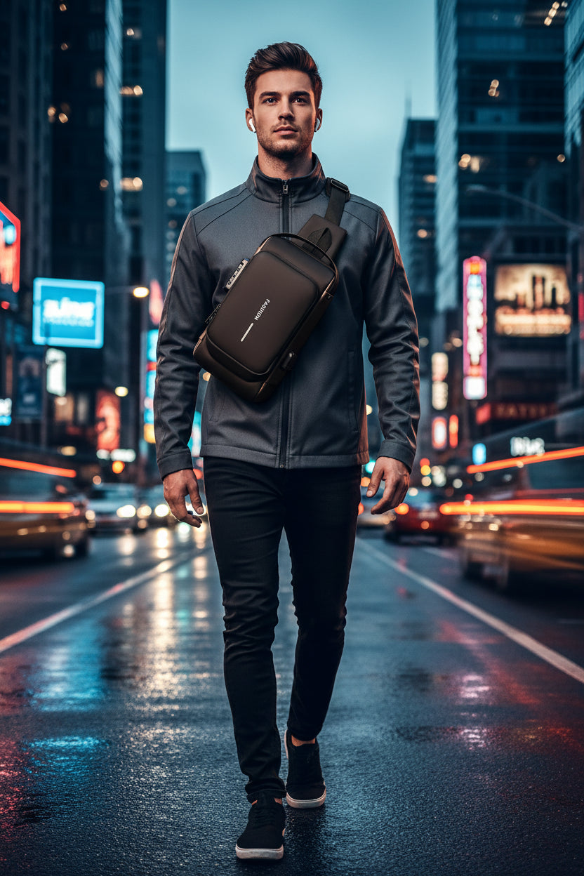 Men's anti-theft chest bag, fashionable motorcycle and casual sports sloping backpack, durable Oxford fabric